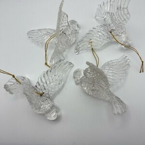 Set of 4 Dove Acrylic Ornaments Vintage 90s w/Hangers